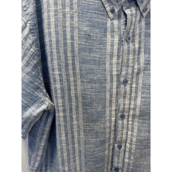 Weatherproof Vintage Mens Linen Short Sleeve Shirt XXL Blue White Stripe - Picture 7 of 9